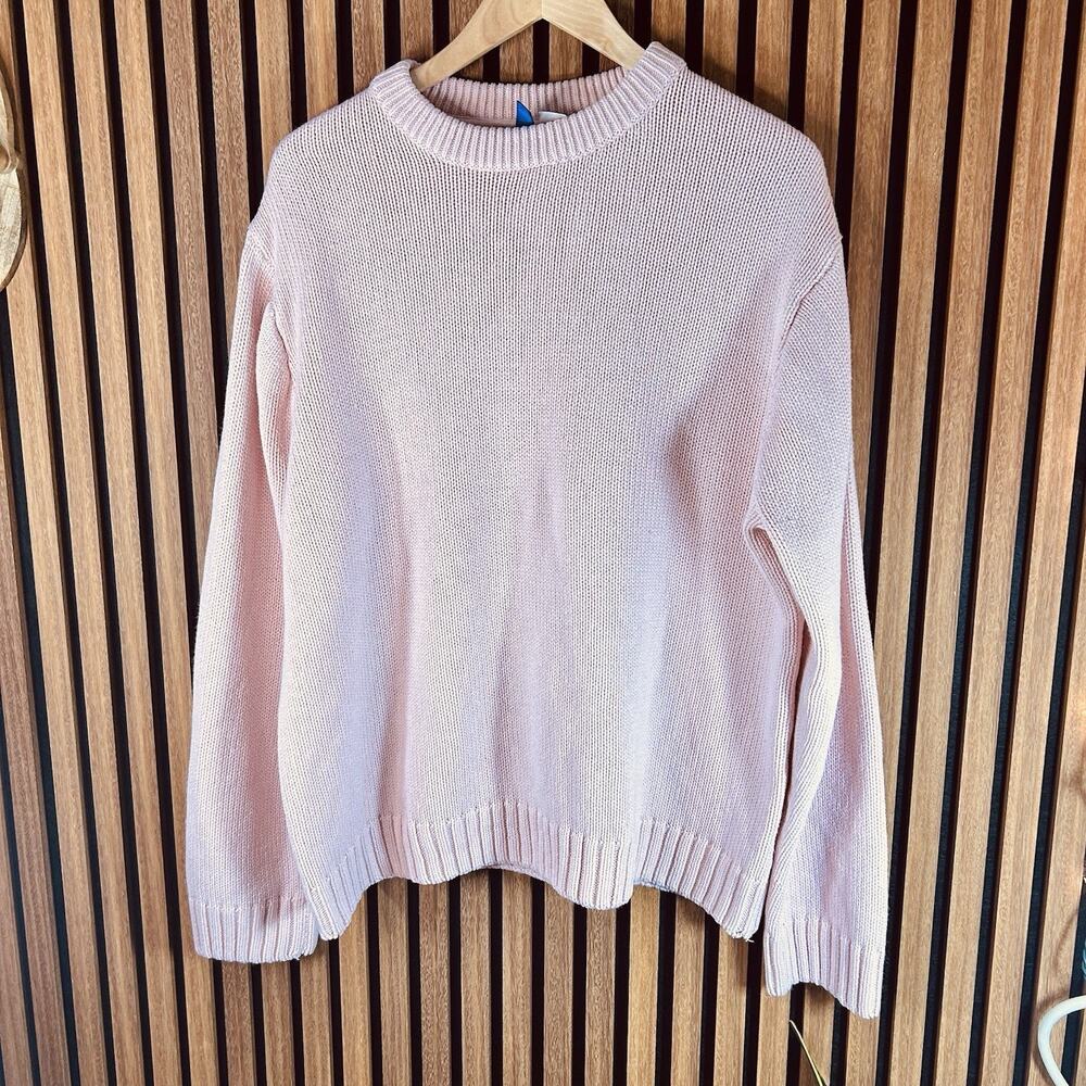 H&M Light Pink Long-Sleeved Sweater in Rib-Knit Cotton with V-Neck Womens Size L - Picture 2 of 9